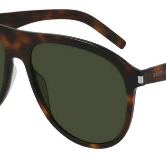 Saint Laurent SL 432 SLIM 002 Havana/Green Pilot Unisex Sunglasses - Picture 4 of 4